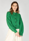 IrelandsEye Clover Cropped Aran Cardigan in Green Marl