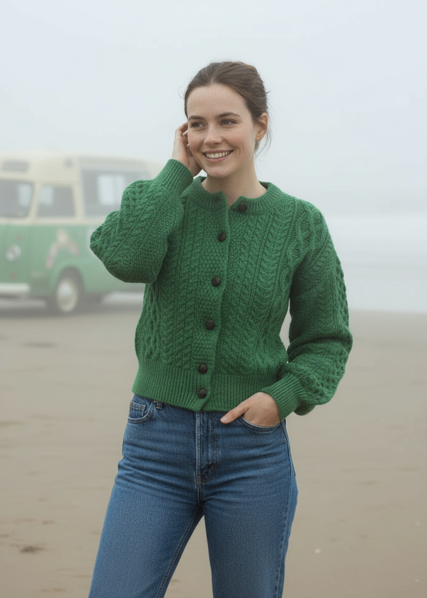 IrelandsEye Cropped Aran Cardigan | Green