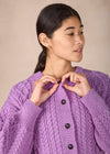 Cropped Aran Cardigan in Lilac Marl | IrelandsEye Merino Wool