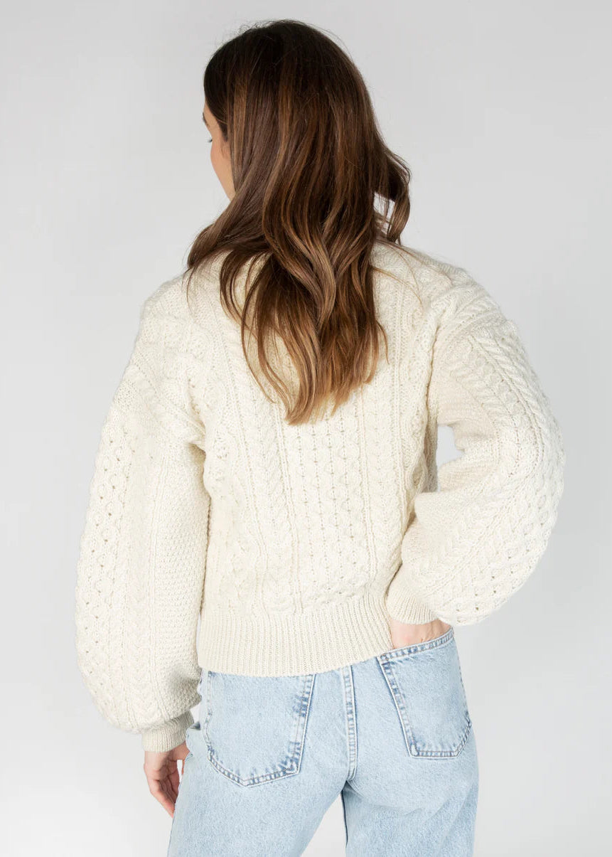 IrelandsEye Clover Cropped Aran Cardigan | Natural