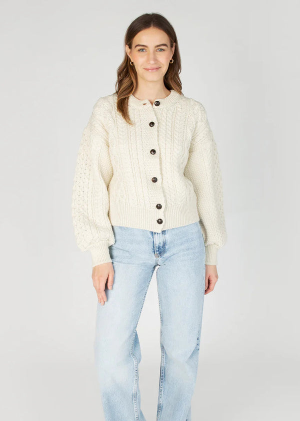 IrelandsEye Clover Cropped Aran Cardigan | Natural