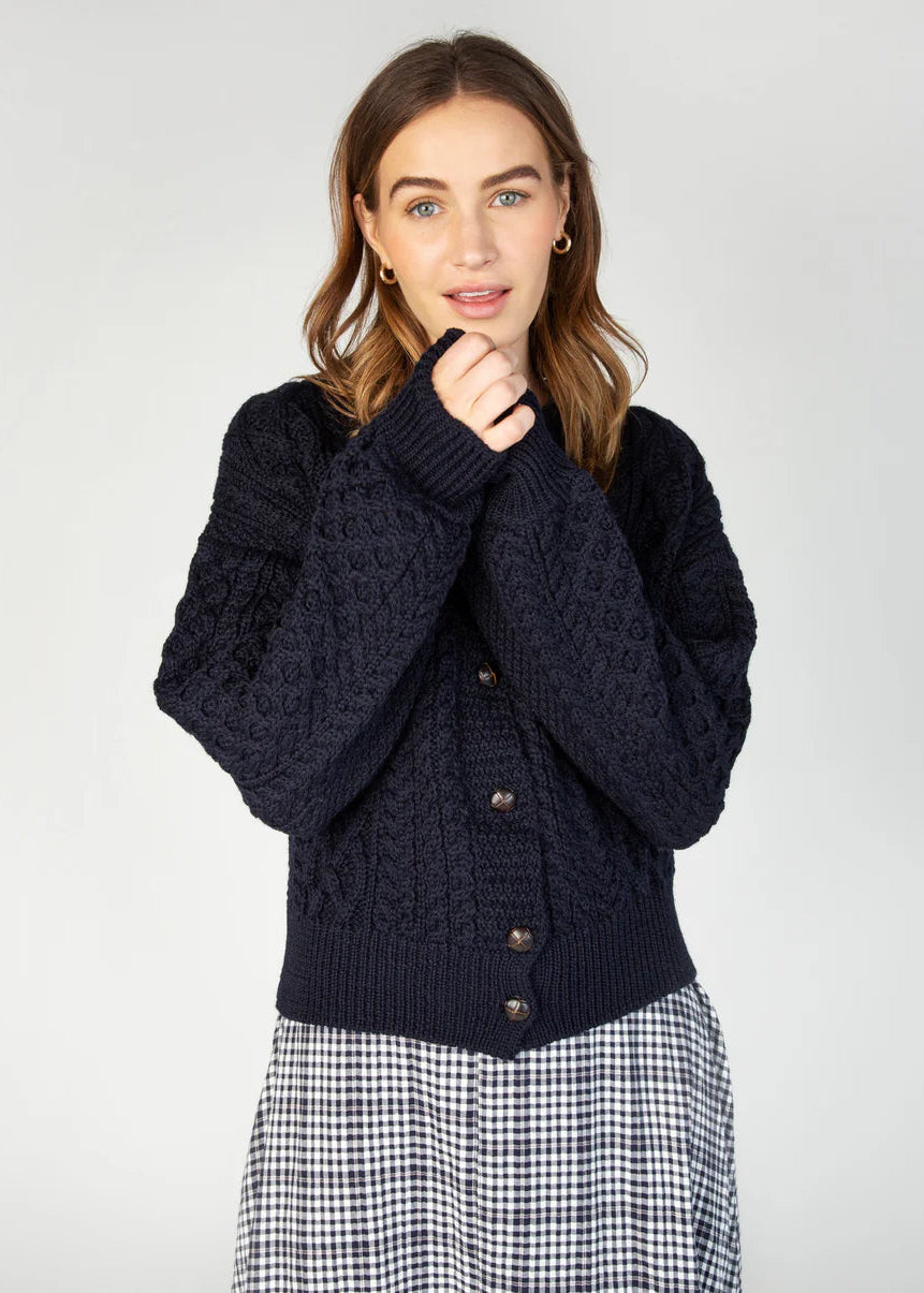 IrelandsEye Cropped Aran Cardigan | Navy