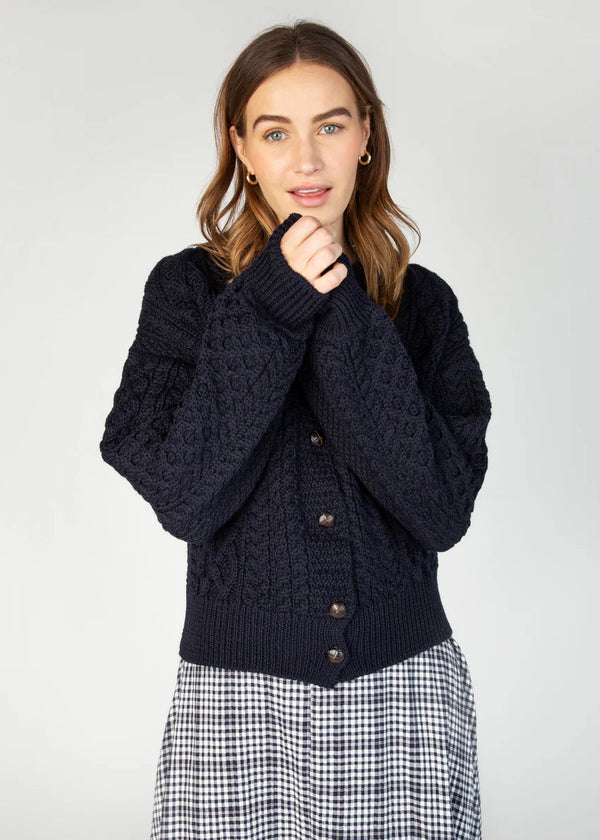 IrelandsEye Cropped Aran Cardigan | Navy