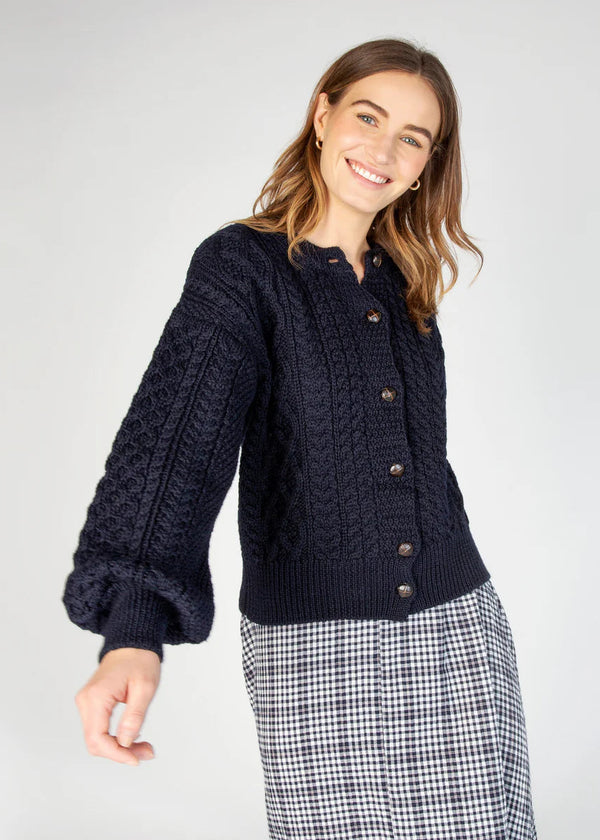 IrelandsEye Cropped Aran Cardigan | Navy