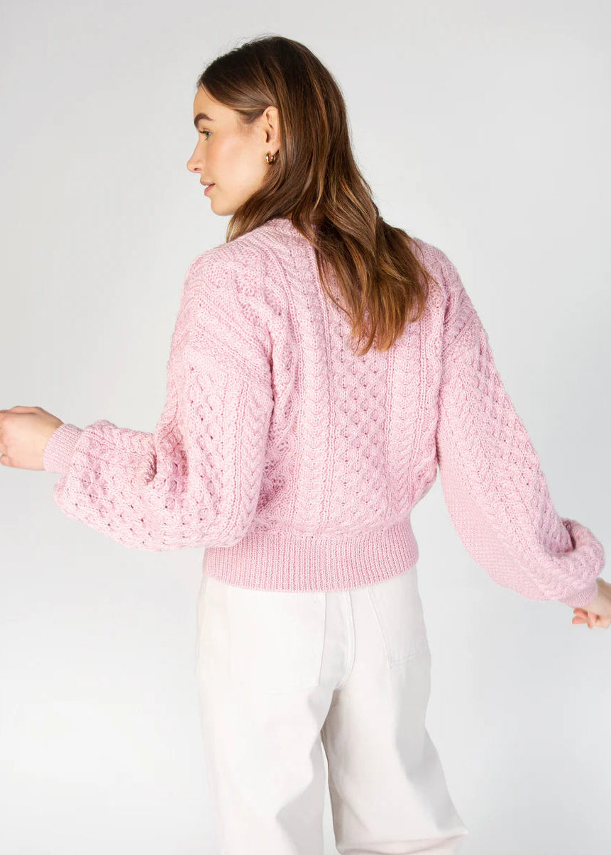 Cropped Aran Cardigan in Pale Pink | IrelandsEye Merino Wool