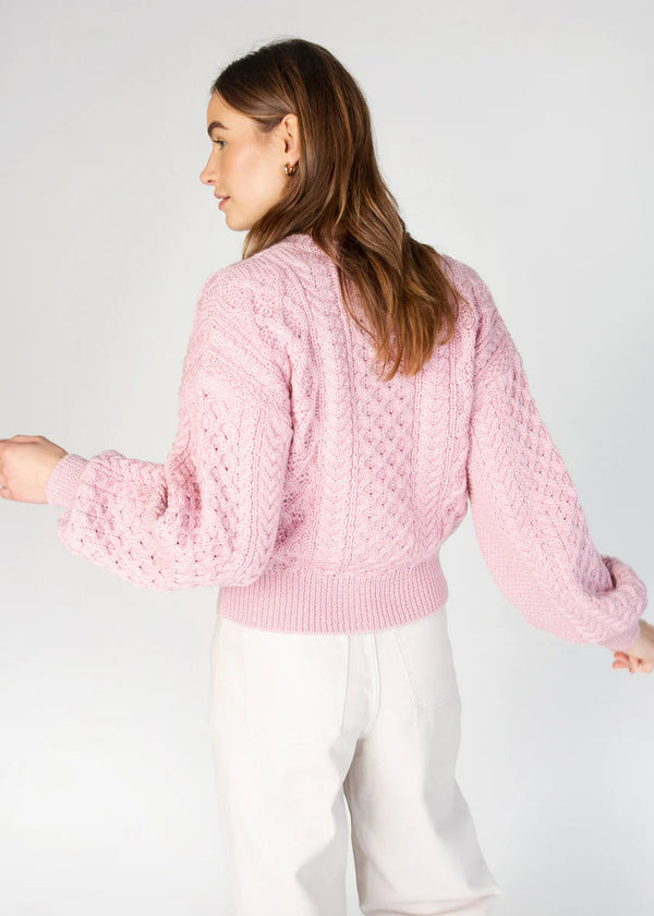 Cropped Aran Cardigan in Pale Pink | IrelandsEye Merino Wool