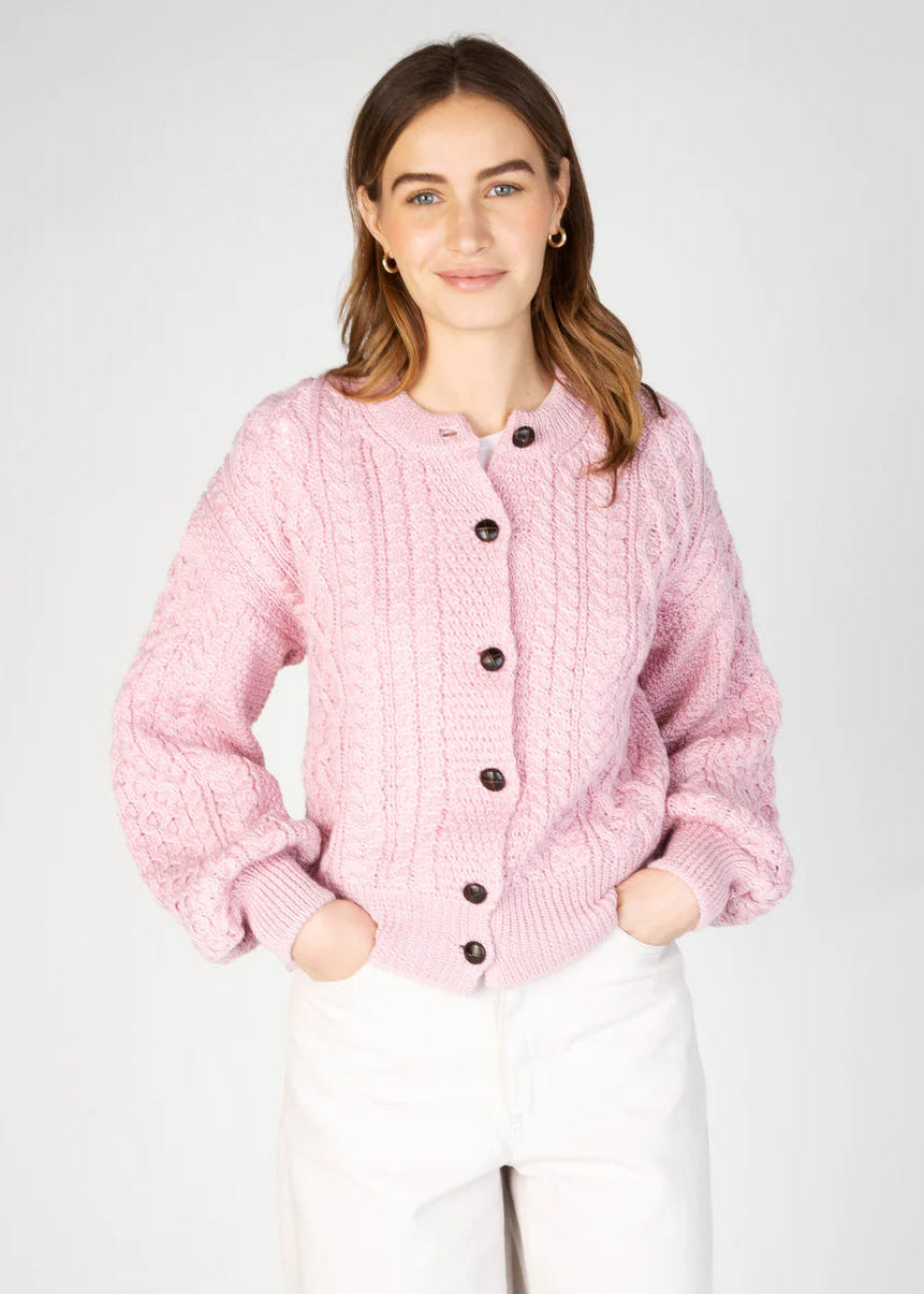 Cropped Aran Cardigan in Pale Pink | IrelandsEye Merino Wool