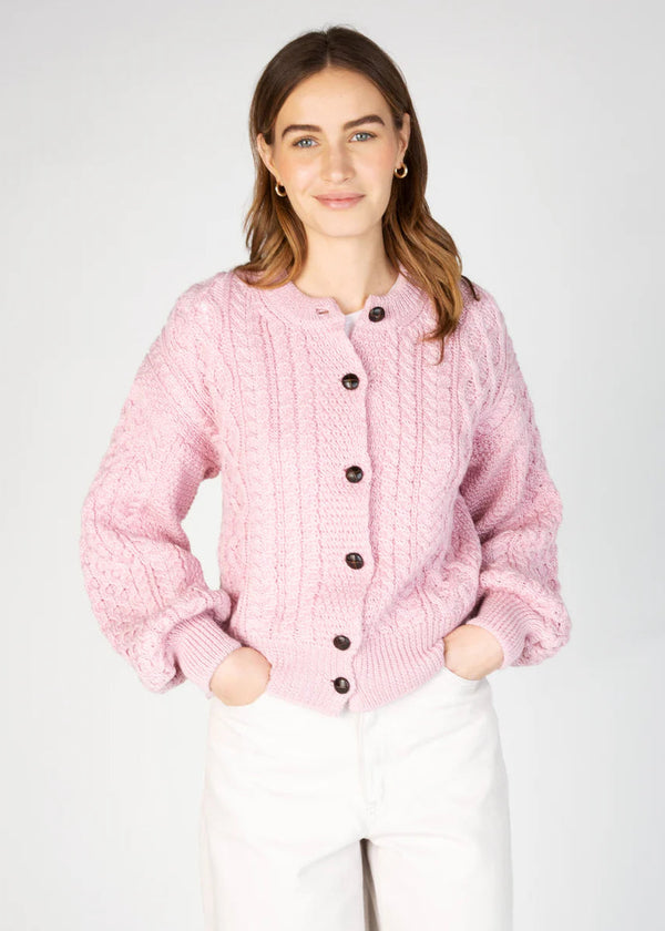 Cropped Aran Cardigan in Pale Pink | IrelandsEye Merino Wool