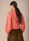Cropped Aran Cardigan in Salmon | IrelandsEye Merino Wool