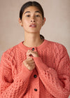 Cropped Aran Cardigan in Salmon | IrelandsEye Merino Wool
