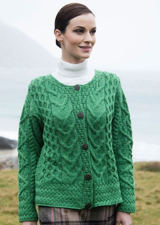Aran Cable Knit Cardigan | Green