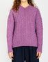 IrelandsEye Cable V-neck Aran Sweater | Orchid
