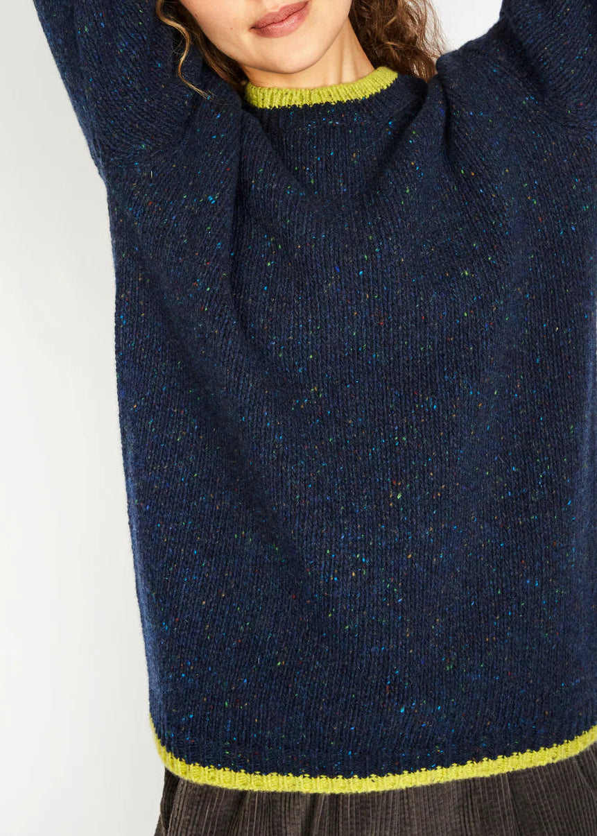 Slaney Crew Neck Sweater - Wool Cashmere Blend | Rich Navy