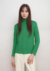 IrelandsEye Polo Neck Aran Sweater | Green Marl