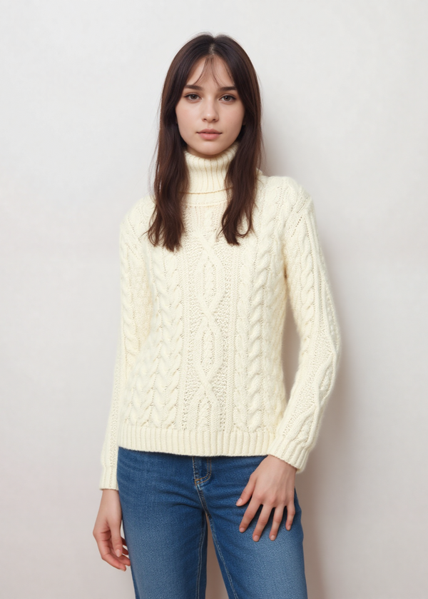 IrelandsEye Polo Neck Aran Sweater | Natural
