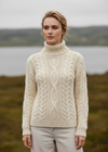 IrelandsEye Polo Neck Aran Sweater | Natural