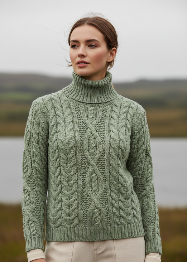 Juniper Aran Polo Neck Sweater | 100% Merino Wool