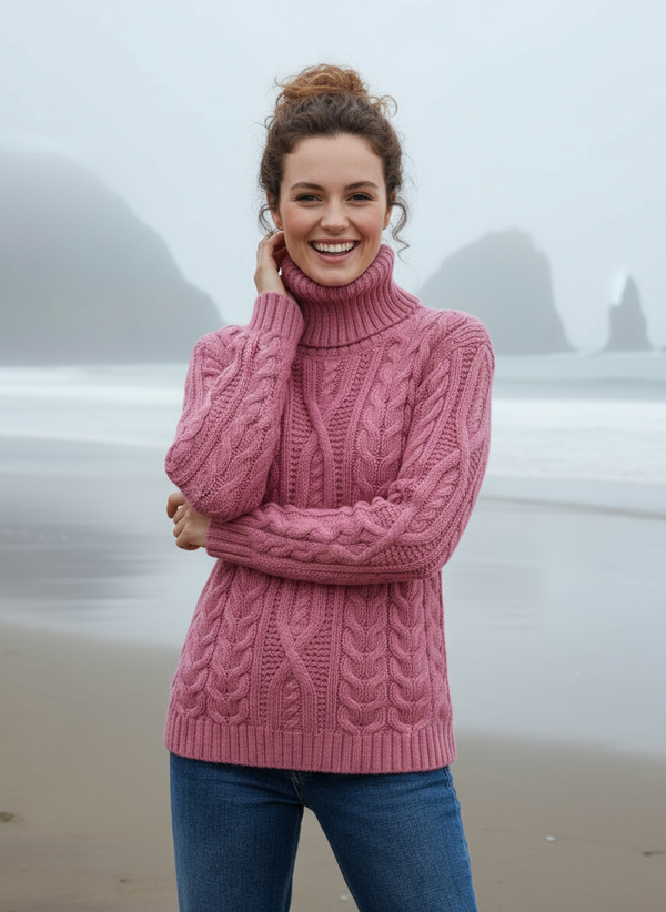 Women's Polo Aran Sweater | pink