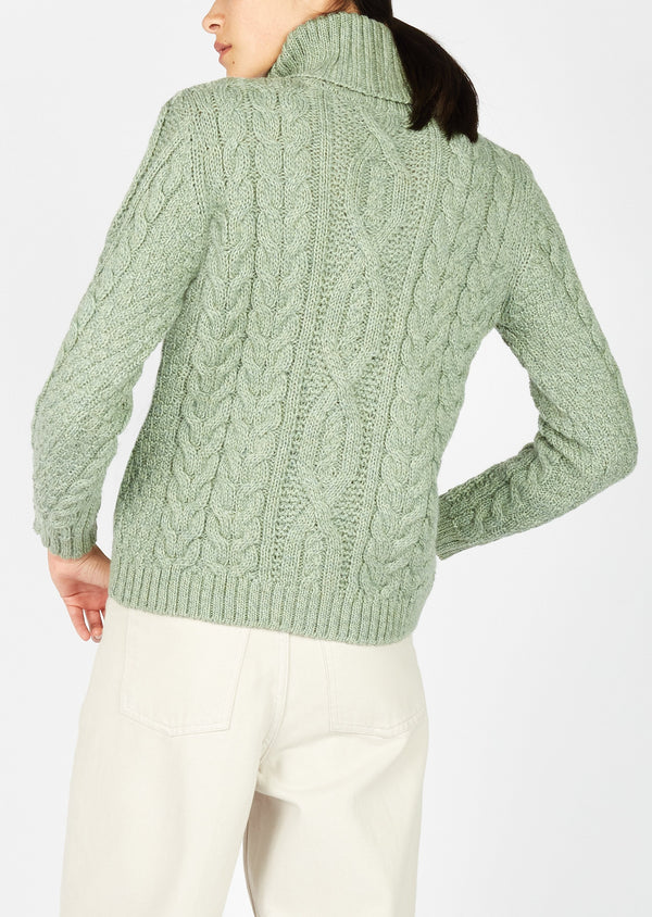 IrelandsEye Polo Neck Aran Sweater | Sage Marl