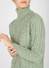 IrelandsEye Polo Neck Aran Sweater | Sage Marl