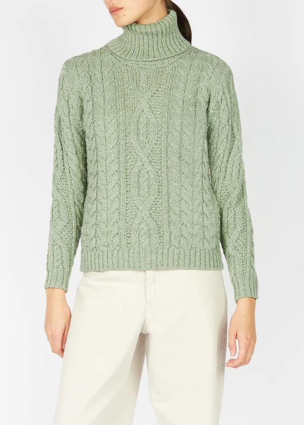 IrelandsEye Polo Neck Aran Sweater | Sage Marl