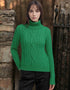 IrelandsEye Polo Neck Aran Sweater | Green Marl