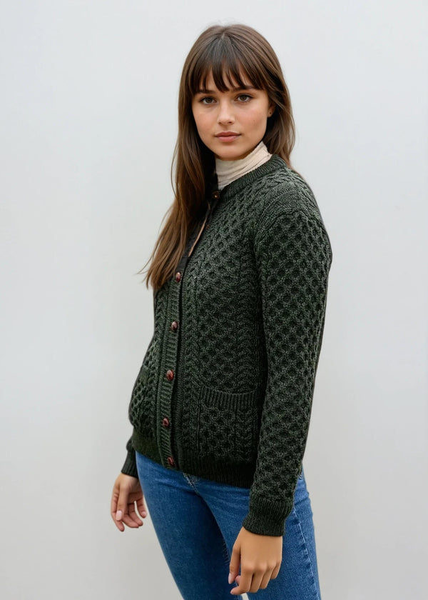 Aran Lumber Cardigan | Army Green