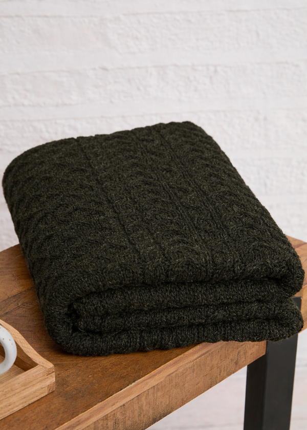 Aran Honeycomb Blanket | Moss