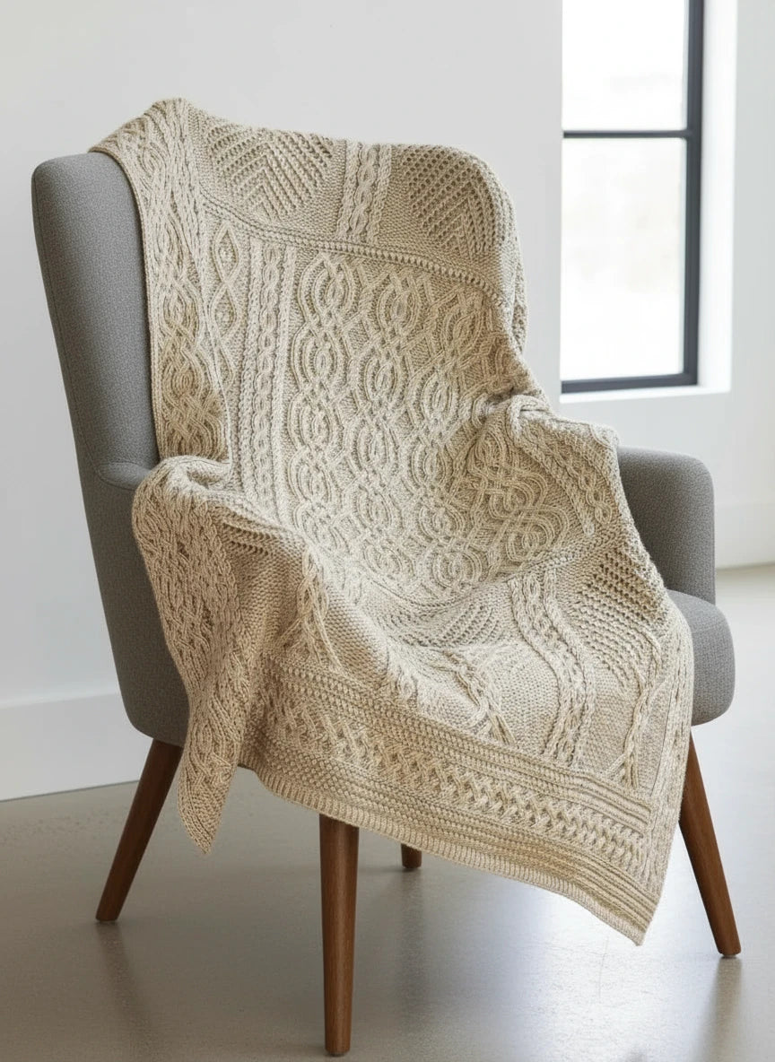 Aran Crafts Fairy Tree Merino Throw | Oatmeal