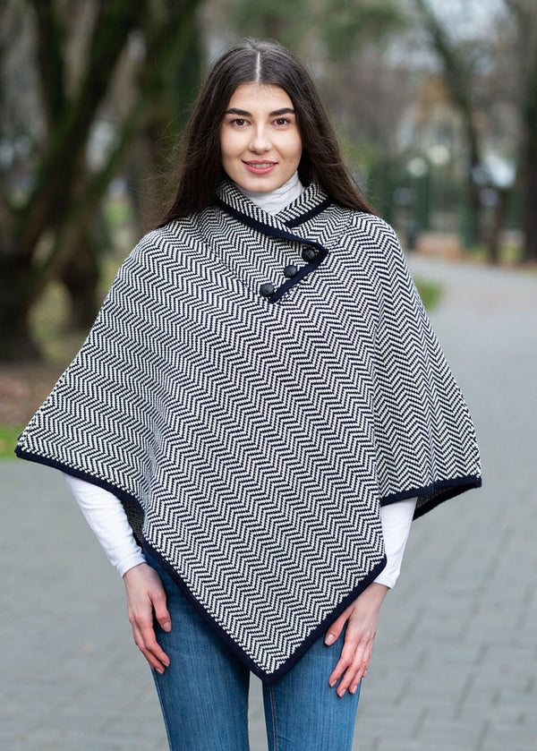 Ladies Herringbone Cape | Navy Grey