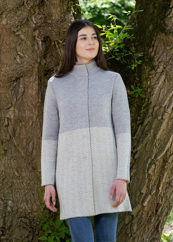 Manteau en laine à chevrons pour femme | Gris naturel