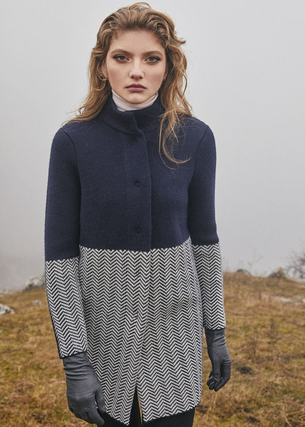 Ladies Herringbone Wool Coat 