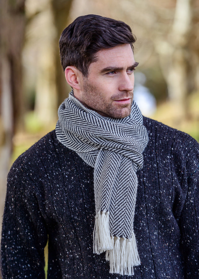 Mucros Alpaca Scarf | Grey Herringbone | Made in Ireland
