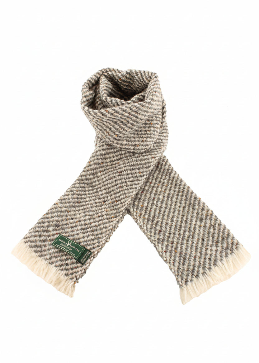 Mucros Aran Scarf | Merino Wool Alpaca Scarf | Grey Fleck