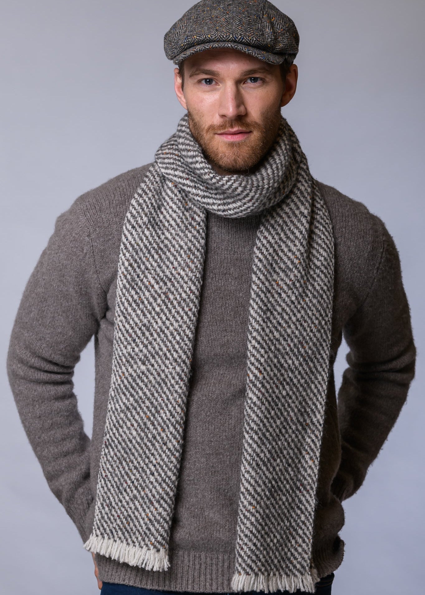 Mucros Aran Scarf | Merino Wool Alpaca Scarf | Grey Fleck