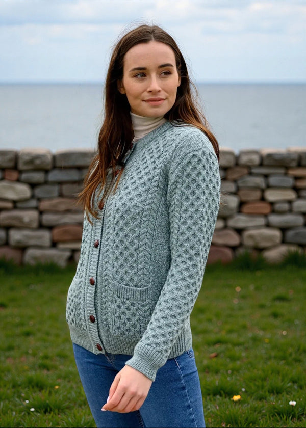 Aran Cable Knit Cardigan | Aqua