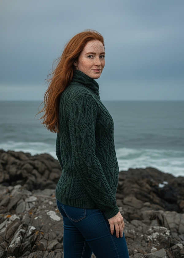 Aran Bikers Claddagh Side Zip Cardigan | Army Green