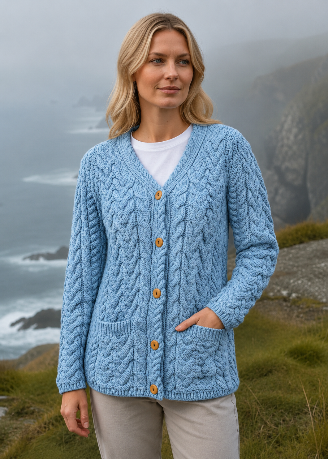 Aran Button-Up Cable Knit Cardigan | Mist Marl 