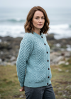 Aran Cable Knit Cardigan | 100% Wool | Aqua