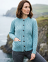 Aran Cable Knit Cardigan | 100% Wool | Aqua
