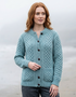Aran Cable Knit Cardigan | 100% Wool | Aqua