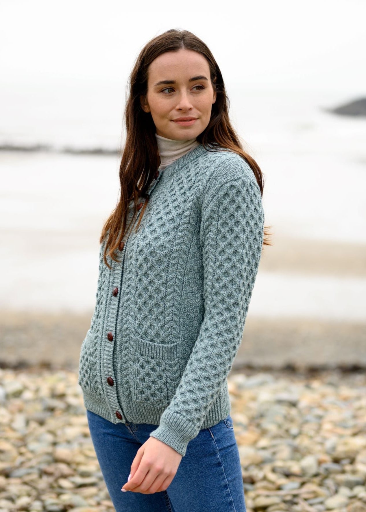 Aran Cable Knit Cardigan | Aqua