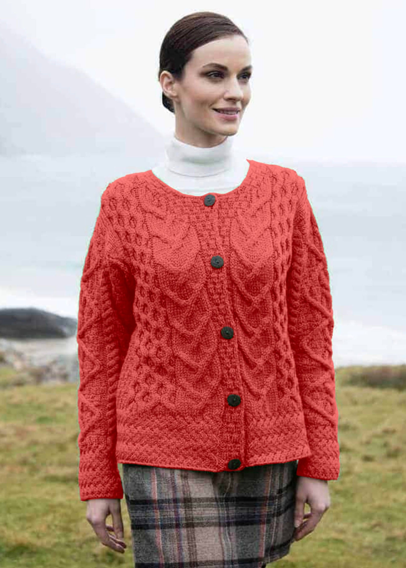 Aran Cable Knit Cardigan | Coral