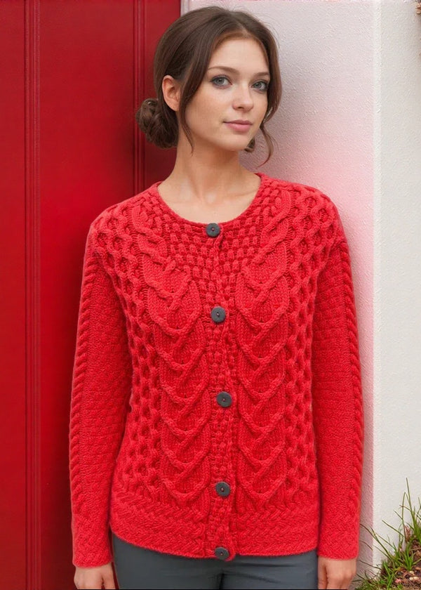 Aran Cable Knit Cardigan | Coral - Clearance