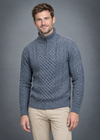 Aran Cable Knit Half Zip Sweater - 100% Merino Wool | Slate