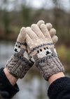 Aran Cable Sheep Finger Gloves | Grey & Beige