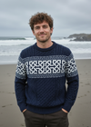 Aran Celtic Design Cable Knit Sweater | Deep Water Blue