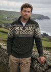 Aran Celtic Design Half Zip Sweater | 100% Merino Wool | Green