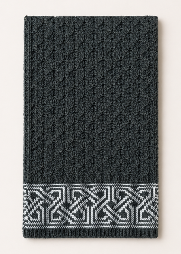 Aran Celtic Design Merino Wool Scarf | Army Green