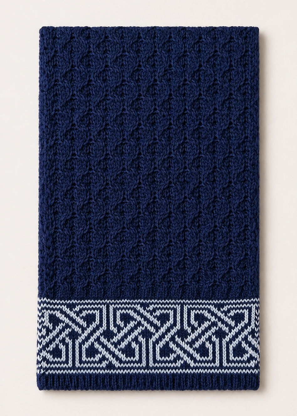 Aran Celtic Design Merino Wool Scarf | Deep Water Blue